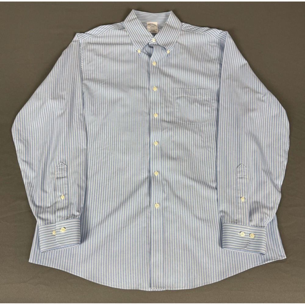 Brooks Brothers Button Down Men 16.5 34/35 Blue Non-Iron Regent Stripe